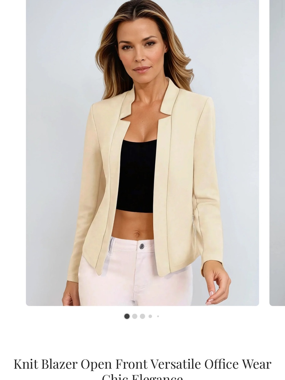 La Femme Cream Open-Front Knit Blazer